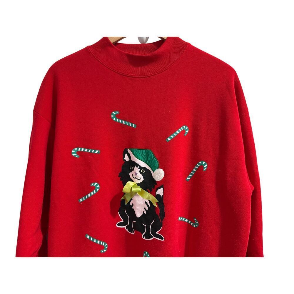 VTG Claudia Barnes Christmas Cat Candy Cane Sweatshirt Gown Sleep Dress